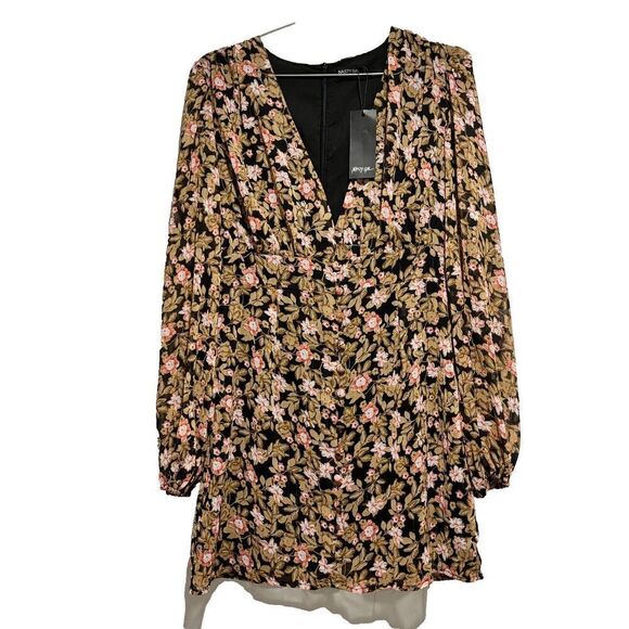 Nasty Gal Mini Dress Multicolor 8 Nothin Bud Love Fitted Plung Floral Print - Picture 3 of 14